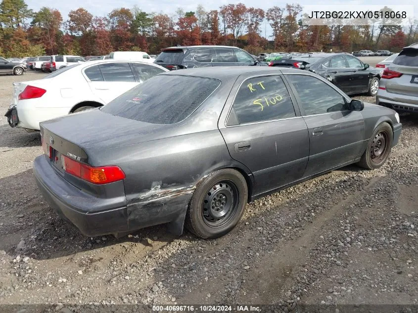 2000 Toyota Camry Le VIN: JT2BG22KXY0518068 Lot: 40696716