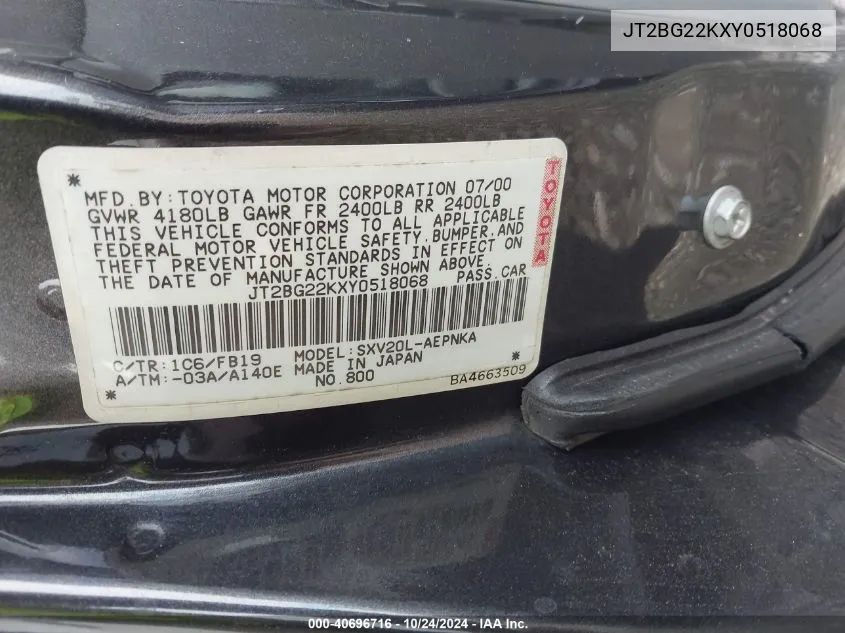 JT2BG22KXY0518068 2000 Toyota Camry Le