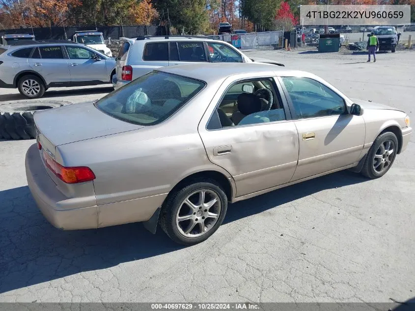 2000 Toyota Camry Ce VIN: 4T1BG22K2YU960659 Lot: 40697629