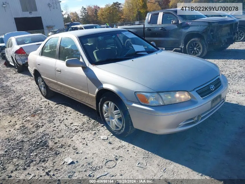 2000 Toyota Camry Le VIN: 4T1BG22K9YU700078 Lot: 40698164