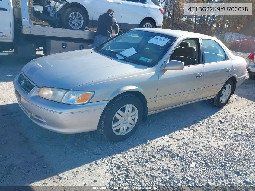 2000 Toyota Camry Le VIN: 4T1BG22K9YU700078 Lot: 40698164