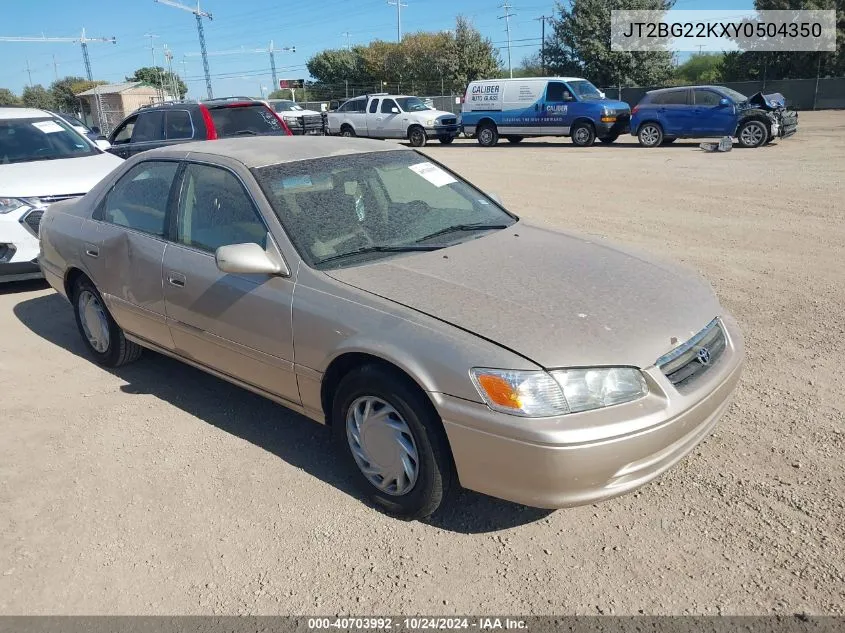 2000 Toyota Camry Le VIN: JT2BG22KXY0504350 Lot: 40703992