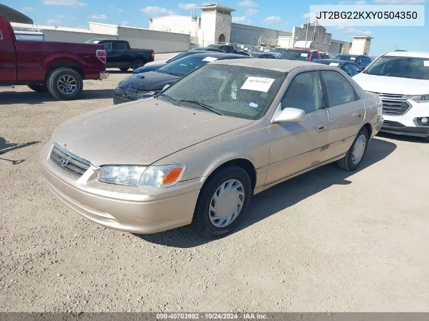 2000 Toyota Camry Le VIN: JT2BG22KXY0504350 Lot: 40703992