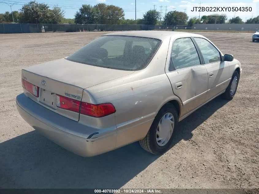 2000 Toyota Camry Le VIN: JT2BG22KXY0504350 Lot: 40703992