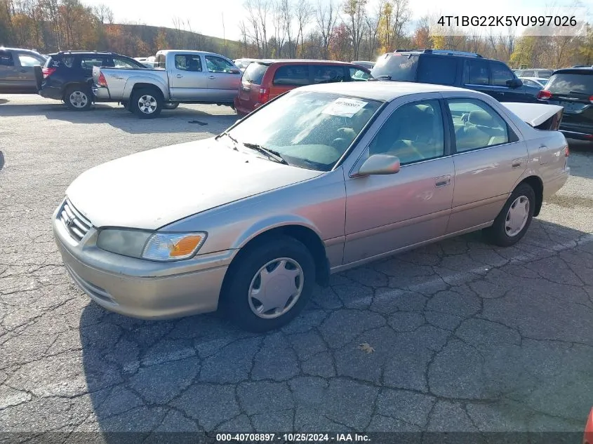 2000 Toyota Camry Ce VIN: 4T1BG22K5YU997026 Lot: 40708897