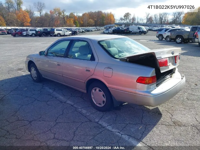 2000 Toyota Camry Ce VIN: 4T1BG22K5YU997026 Lot: 40708897