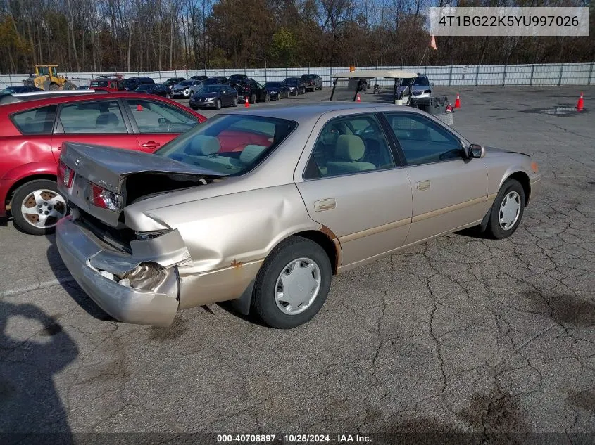 2000 Toyota Camry Ce VIN: 4T1BG22K5YU997026 Lot: 40708897