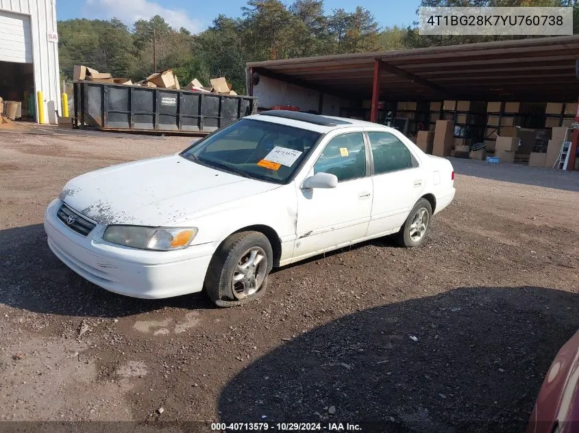 2000 Toyota Camry Le VIN: 4T1BG28K7YU760738 Lot: 40713579