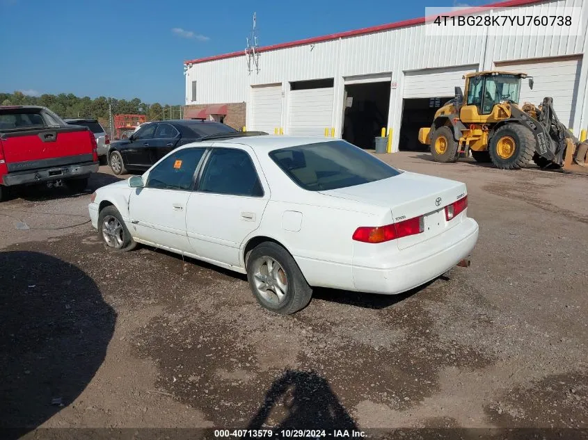 2000 Toyota Camry Le VIN: 4T1BG28K7YU760738 Lot: 40713579