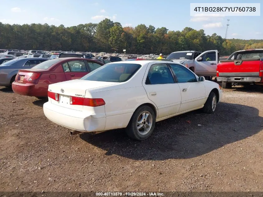 2000 Toyota Camry Le VIN: 4T1BG28K7YU760738 Lot: 40713579