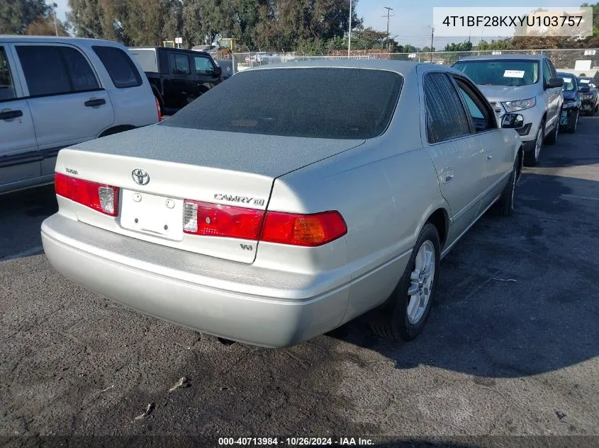 2000 Toyota Camry Xle V6 VIN: 4T1BF28KXYU103757 Lot: 40713984