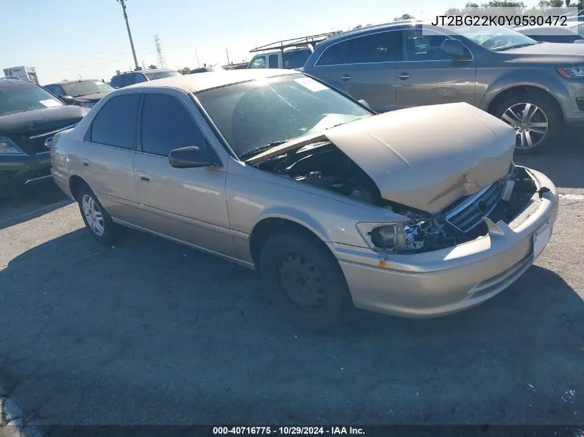 2000 Toyota Camry Le VIN: JT2BG22K0Y0530472 Lot: 40716775