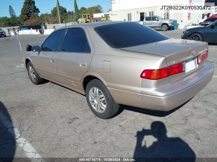 2000 Toyota Camry Le VIN: JT2BG22K0Y0530472 Lot: 40716775