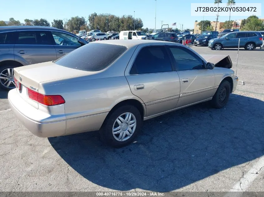 2000 Toyota Camry Le VIN: JT2BG22K0Y0530472 Lot: 40716775