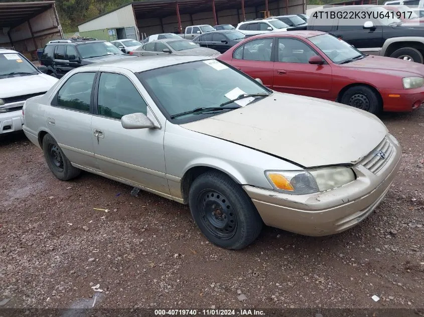 2000 Toyota Camry Le VIN: 4T1BG22K3YU641917 Lot: 40719740