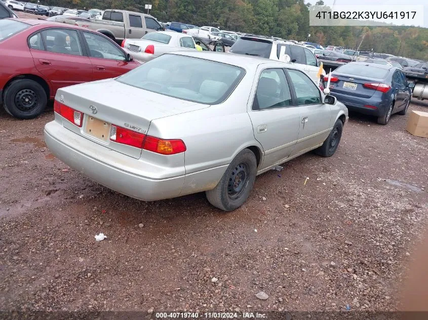 2000 Toyota Camry Le VIN: 4T1BG22K3YU641917 Lot: 40719740