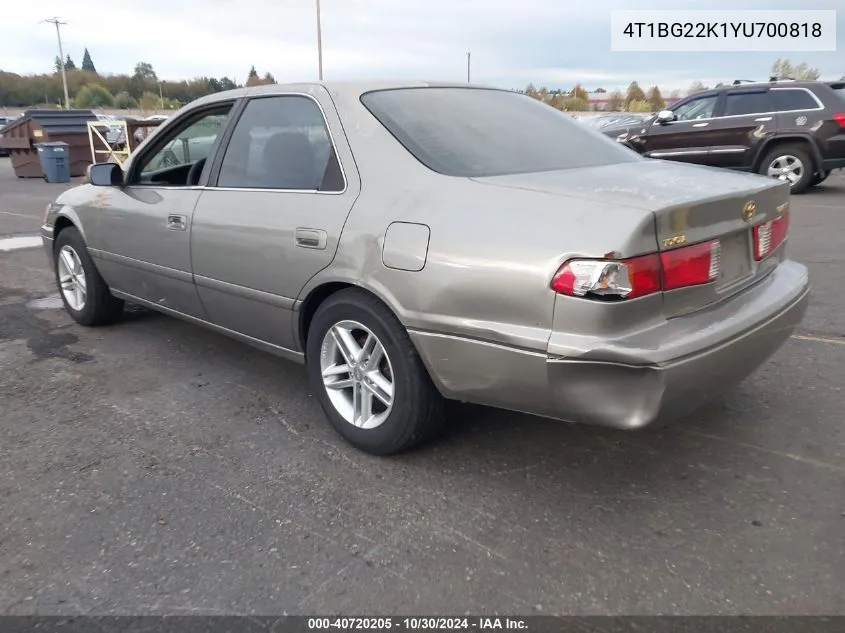 2000 Toyota Camry Ce VIN: 4T1BG22K1YU700818 Lot: 40720205