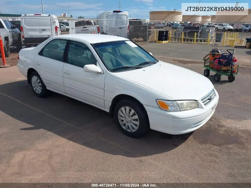 2000 Toyota Camry Ce/Le/Xle VIN: JT2BG22K8Y0439000 Lot: 40720471