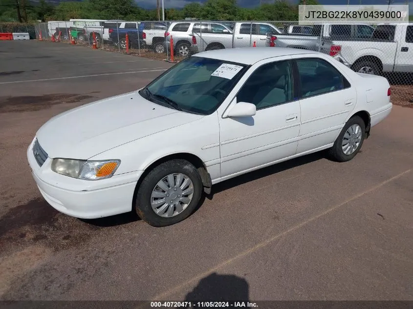 2000 Toyota Camry Ce/Le/Xle VIN: JT2BG22K8Y0439000 Lot: 40720471