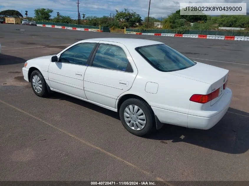 2000 Toyota Camry Ce/Le/Xle VIN: JT2BG22K8Y0439000 Lot: 40720471