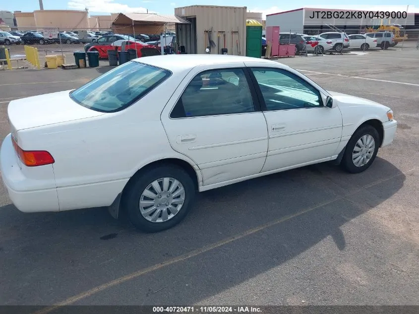 2000 Toyota Camry Ce/Le/Xle VIN: JT2BG22K8Y0439000 Lot: 40720471