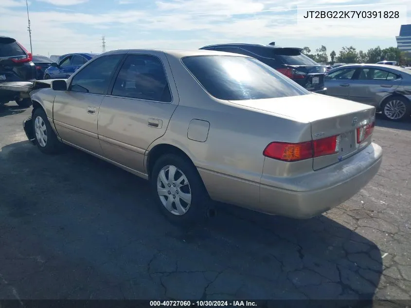 2000 Toyota Camry Le VIN: JT2BG22K7Y0391828 Lot: 40727060