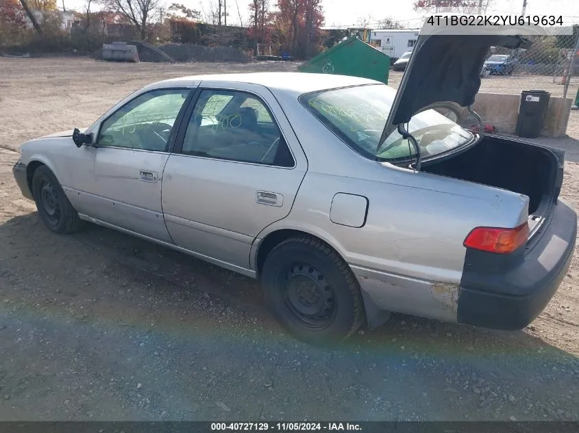 2000 Toyota Camry Le VIN: 4T1BG22K2YU619634 Lot: 40727129