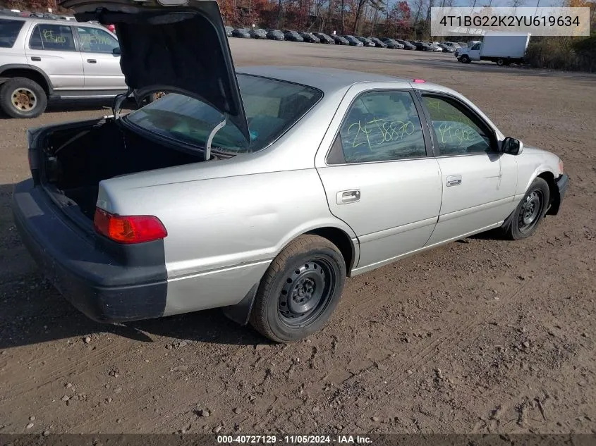 2000 Toyota Camry Le VIN: 4T1BG22K2YU619634 Lot: 40727129