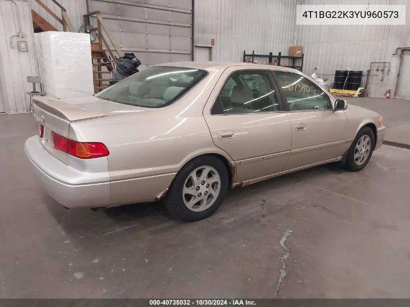 2000 Toyota Camry Le VIN: 4T1BG22K3YU960573 Lot: 40735032