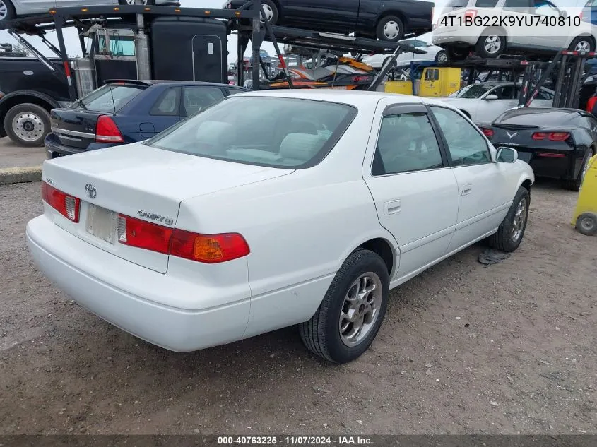 2000 Toyota Camry Ce VIN: 4T1BG22K9YU740810 Lot: 40763225