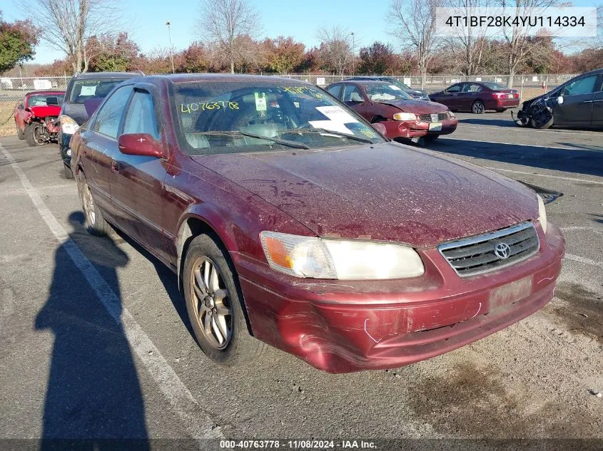 2000 Toyota Camry Xle V6 VIN: 4T1BF28K4YU114334 Lot: 40763778