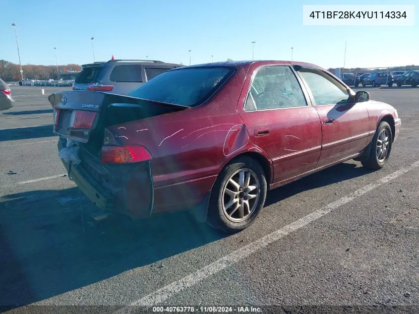 2000 Toyota Camry Xle V6 VIN: 4T1BF28K4YU114334 Lot: 40763778