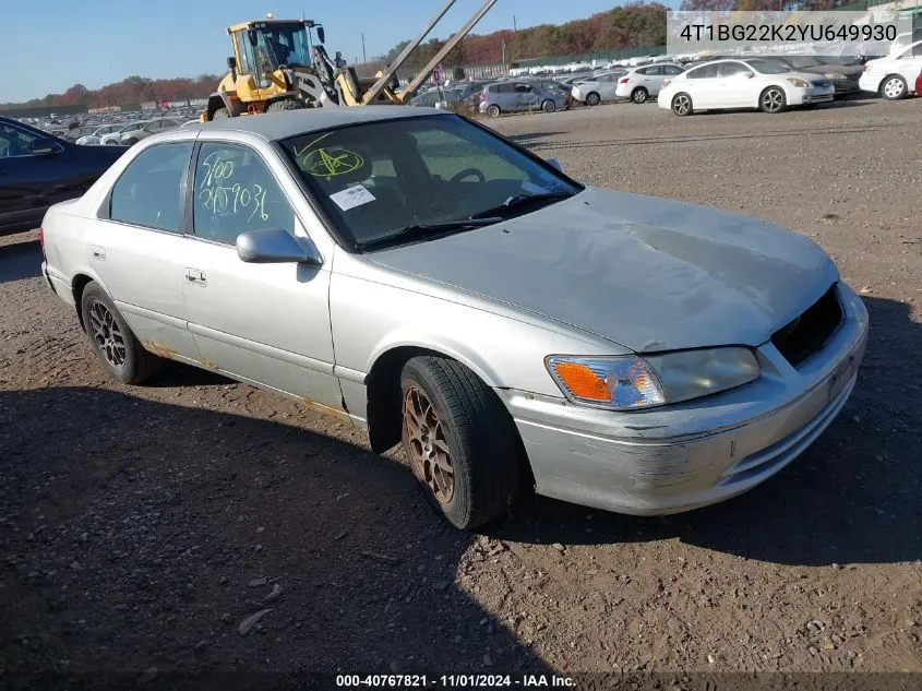 2000 Toyota Camry Ce VIN: 4T1BG22K2YU649930 Lot: 40767821