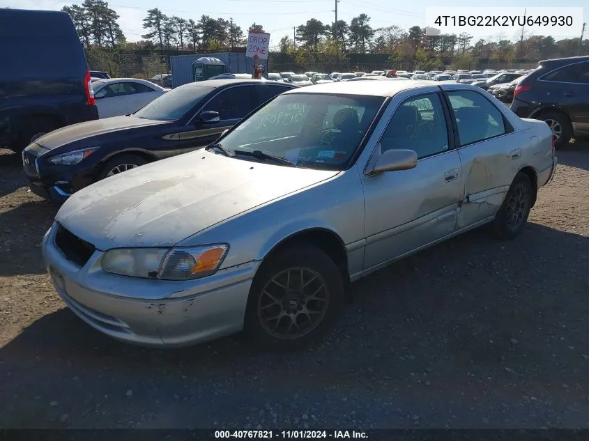 2000 Toyota Camry Ce VIN: 4T1BG22K2YU649930 Lot: 40767821