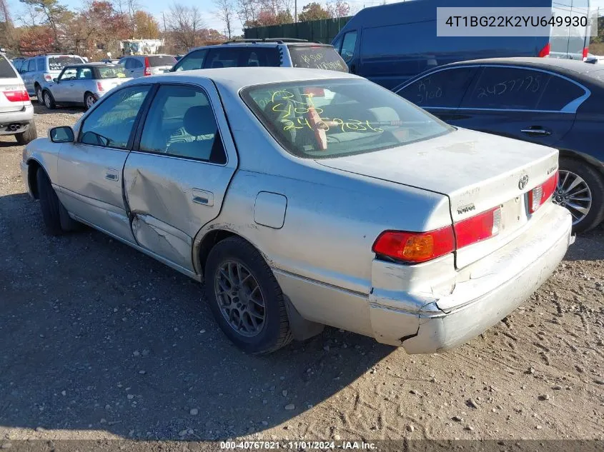 2000 Toyota Camry Ce VIN: 4T1BG22K2YU649930 Lot: 40767821