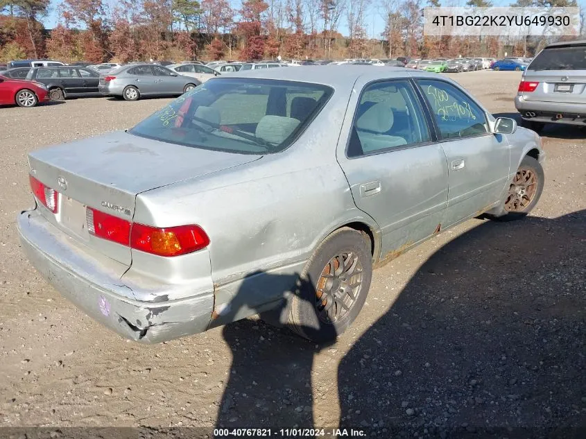 2000 Toyota Camry Ce VIN: 4T1BG22K2YU649930 Lot: 40767821