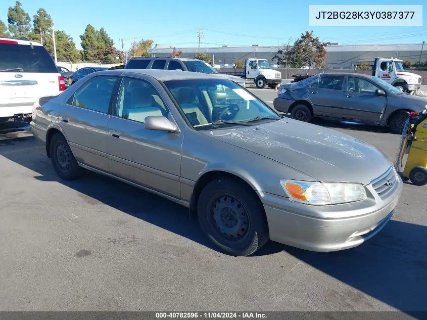 2000 Toyota Camry Le VIN: JT2BG28K3Y0387377 Lot: 40782596