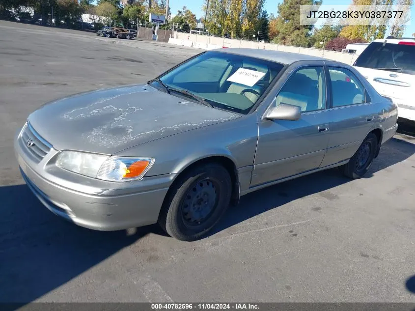 2000 Toyota Camry Le VIN: JT2BG28K3Y0387377 Lot: 40782596