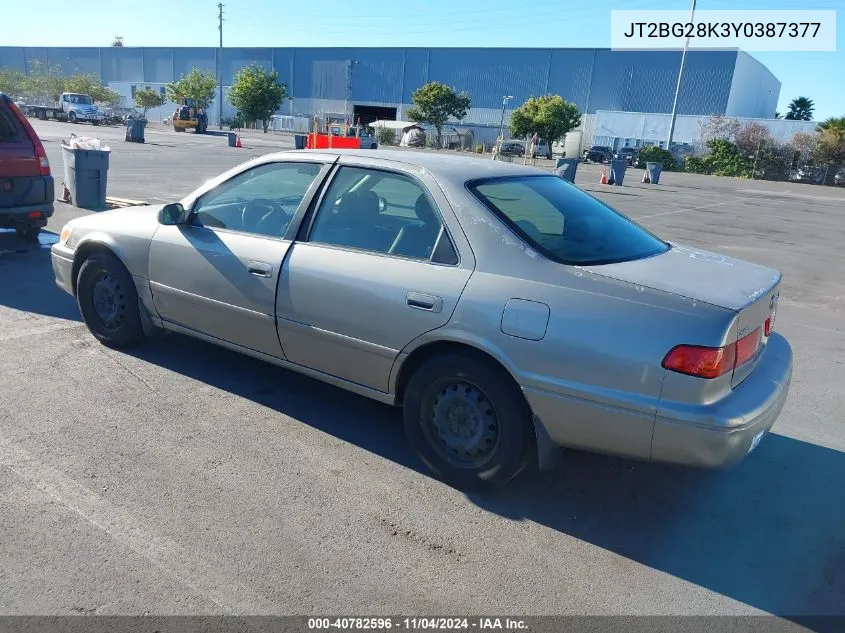 2000 Toyota Camry Le VIN: JT2BG28K3Y0387377 Lot: 40782596