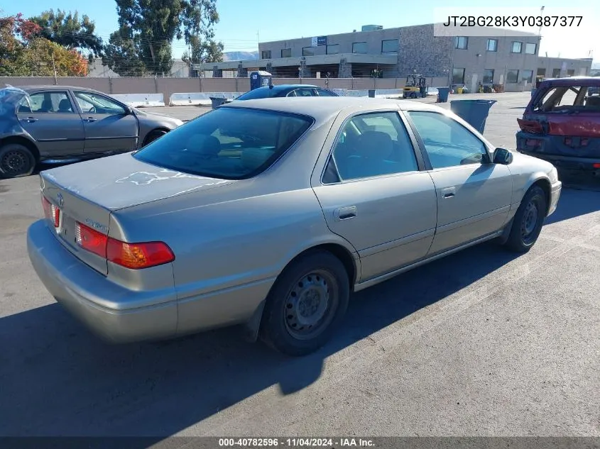 2000 Toyota Camry Le VIN: JT2BG28K3Y0387377 Lot: 40782596