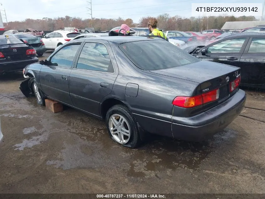 2000 Toyota Camry Le V6 VIN: 4T1BF22KXYU939142 Lot: 40787237