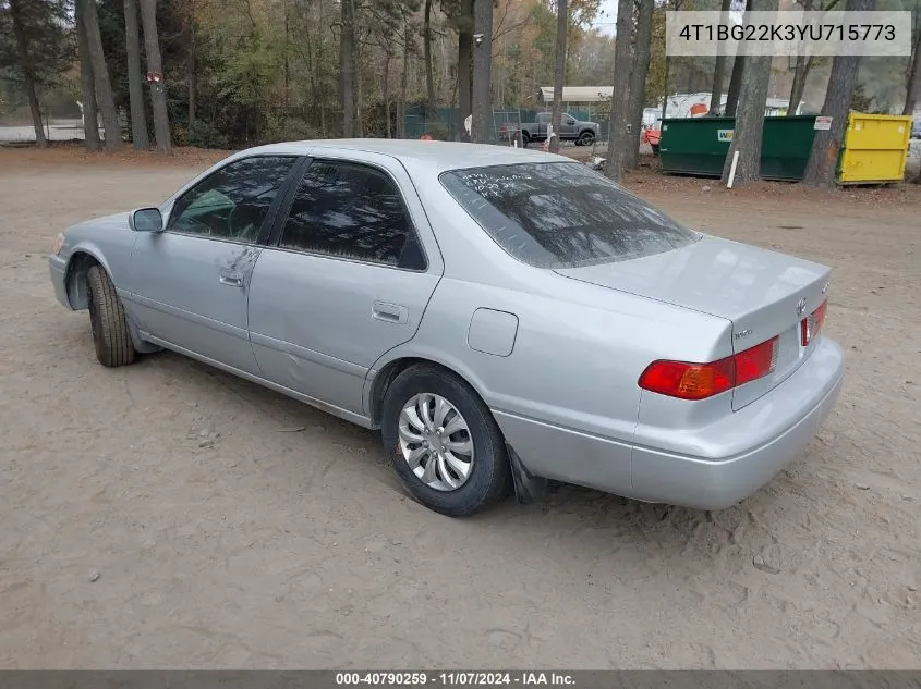 2000 Toyota Camry Ce VIN: 4T1BG22K3YU715773 Lot: 40790259