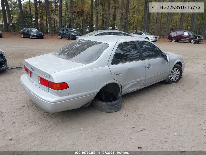 2000 Toyota Camry Ce VIN: 4T1BG22K3YU715773 Lot: 40790259