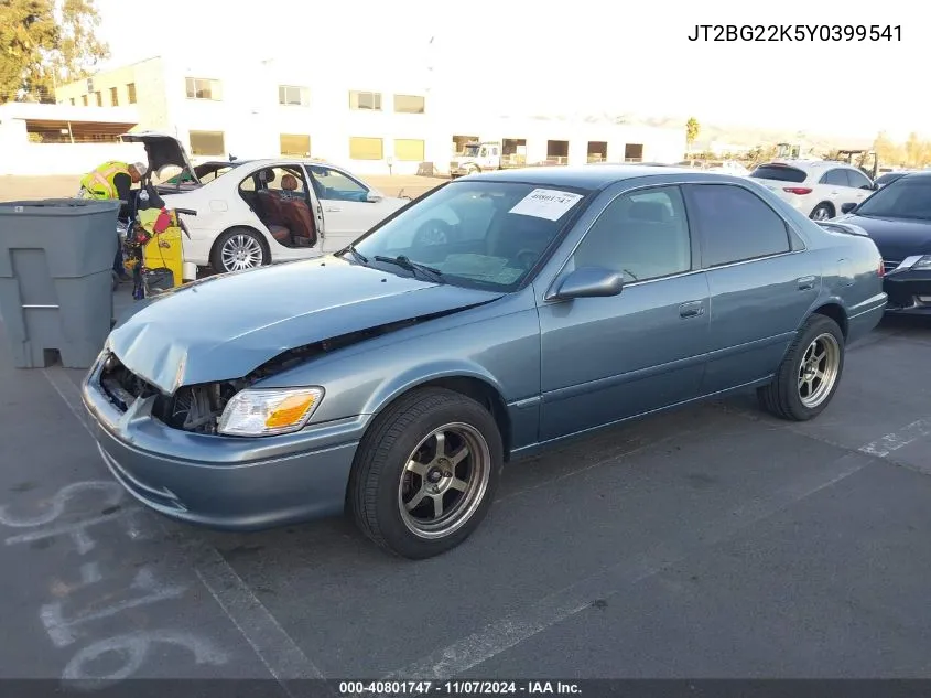 2000 Toyota Camry Le VIN: JT2BG22K5Y0399541 Lot: 40801747