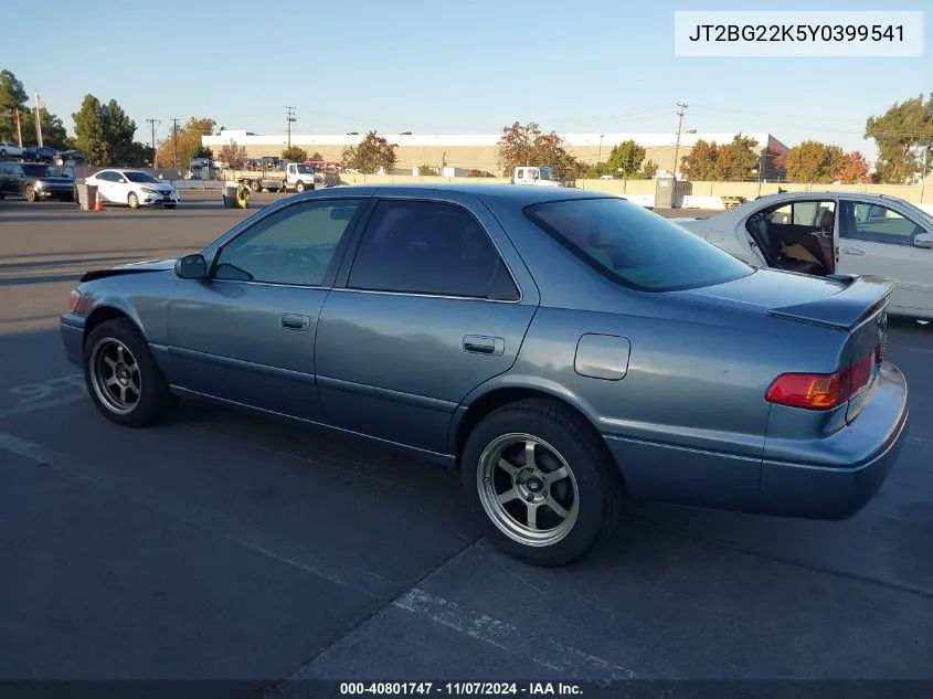 2000 Toyota Camry Le VIN: JT2BG22K5Y0399541 Lot: 40801747