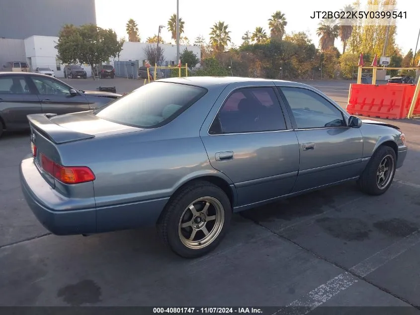 2000 Toyota Camry Le VIN: JT2BG22K5Y0399541 Lot: 40801747