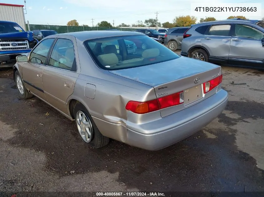 2000 Toyota Camry Le VIN: 4T1BG22K1YU738663 Lot: 40805867