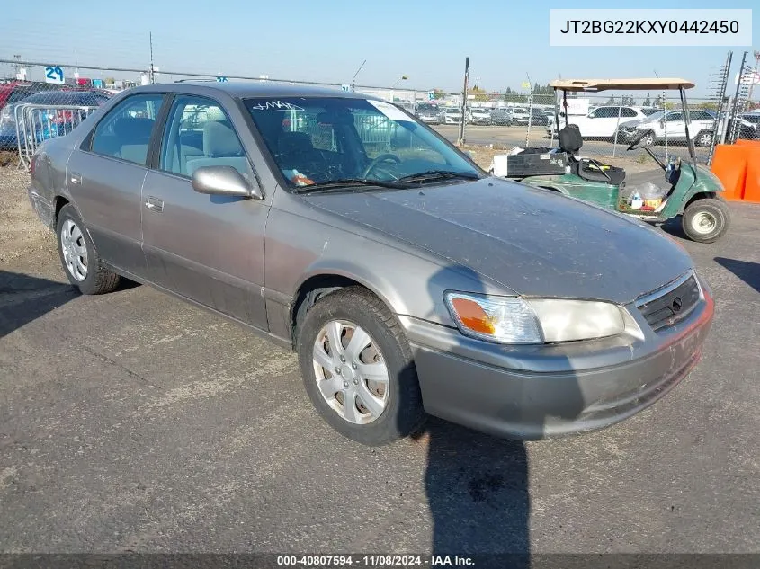 2000 Toyota Camry Le VIN: JT2BG22KXY0442450 Lot: 40807594