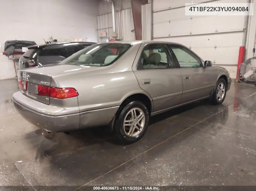 2000 Toyota Camry Le V6 VIN: 4T1BF22K3YU094084 Lot: 40836673