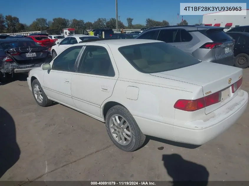 2000 Toyota Camry Xle V6 VIN: 4T1BF28K3YU936963 Lot: 40891079